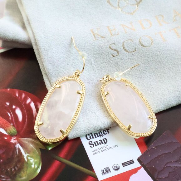 💕 Kendra Scott Elle Rose Quartz Earrings Gold - Picture 2 of 2